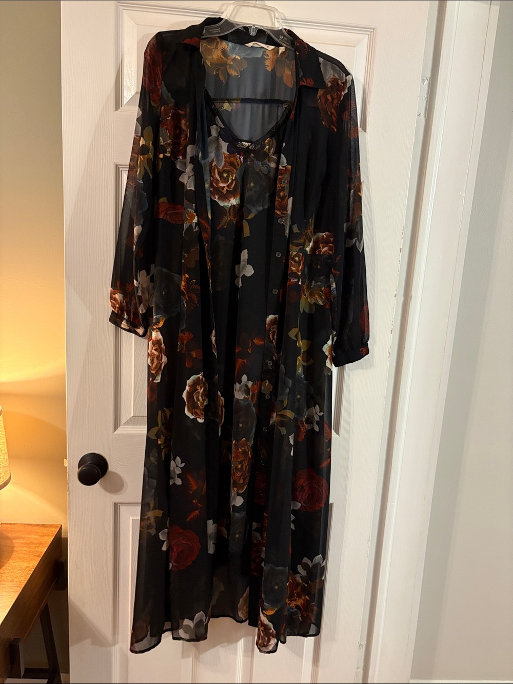 Soft Surroundings Black Floral Maxi Dress with Sheer Overlay